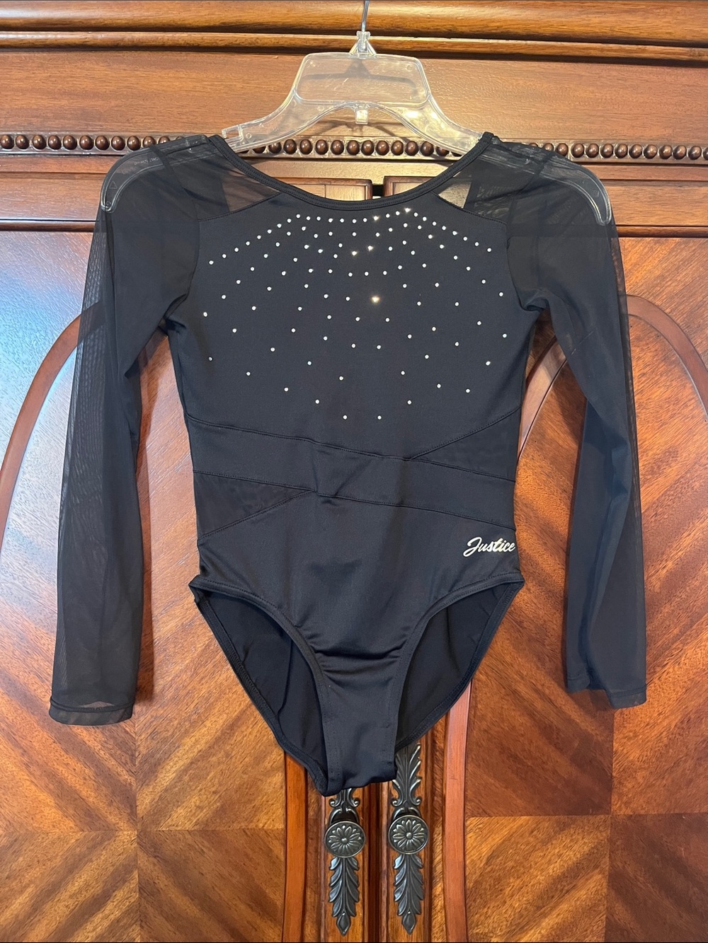 Justice Black Long-Sleeve Dance Leotard with Rhinestones